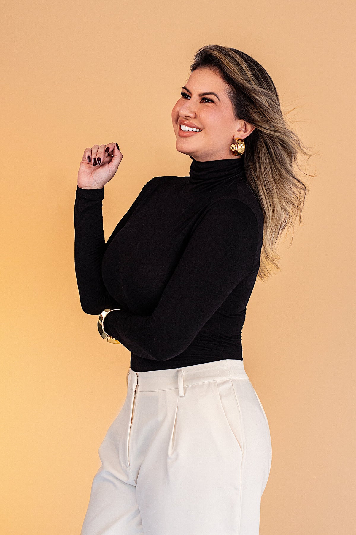 Body Preto Viscose Gola Alta Manga Longa