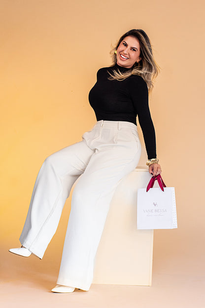 Body Preto Viscose Gola Alta Manga Longa